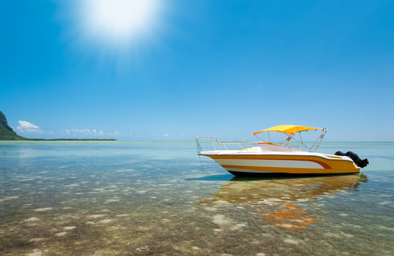 Motorboat in tropical sun