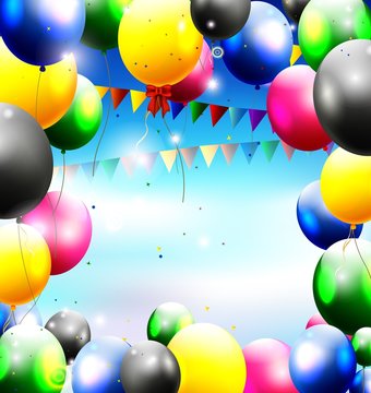 balloons in the sky for birthday background