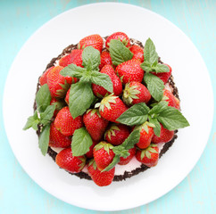 cake with strawberry, top view