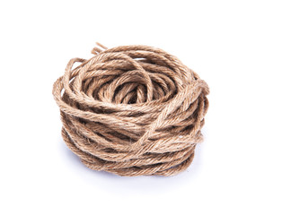 small rope coiled on white background