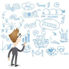 Businessman, scribbles, back view, success