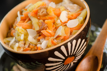 Vegan rice breakfast with carrots