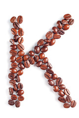 Letter K from coffee beans