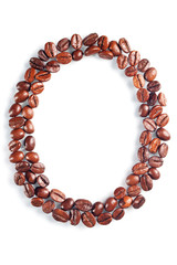 Letter O from coffee beans