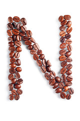 Letter N from coffee beans