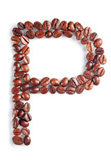 Letter P from coffee beans