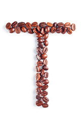 Letter T from coffee beans