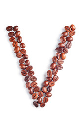 Letter V from coffee beans