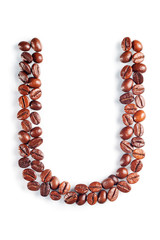 Letter U from coffee beans