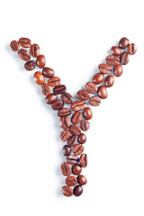Letter Y from coffee beans
