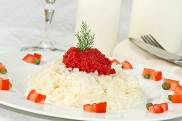 rice with red caviar