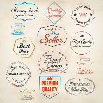 Vintage labels and ribbon retro style set. Vector