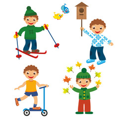 boy in different times of year on white background