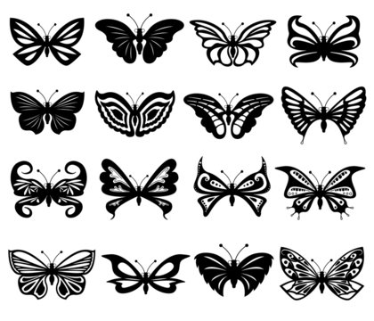 Set Of Black And White Butterflies