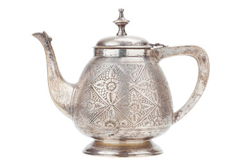 retro silver teapot, jug isolated on white background