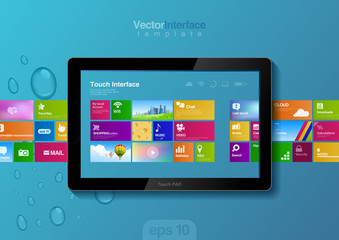 Website design template. Tablet pc interface. Touch pad buttons