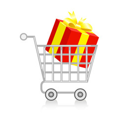 Shopping cart with gift box.