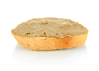 Fresh pate on bread, isolated on white