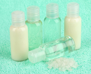 Hotel amenities kit on towel