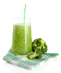Glass of broccoli juice, isolated on white