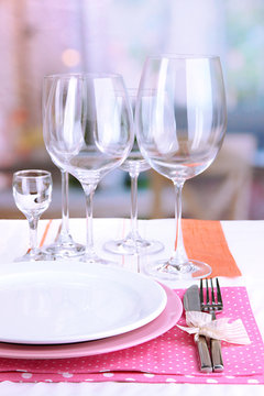 Table setting with glasses for different drinks