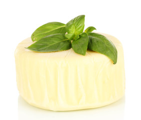 Cheese mozzarella and basil isolated on white