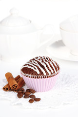Sweet chocolate cupcake close up