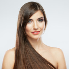 Fototapeta premium Woman face with hair motion on white background