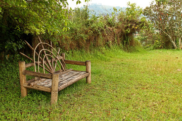 Unique Wooden Bench in a meadow
