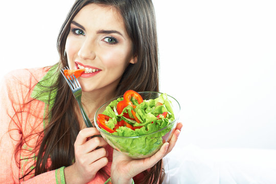 Young woman vegetarian meal isolated portrait.