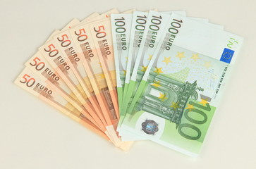 Euro banknotes isolated on white