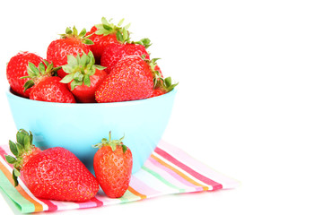 Fresh strawberry in bowl isolated on white