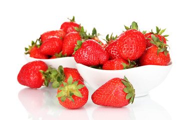 Fresh strawberry in bowl isolated on white
