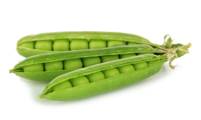 Sweet green peas isolated on white