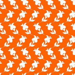White simple flowers on orange seamless pattern, vector