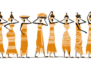 Ethnic women with jugs, seamless background for your design