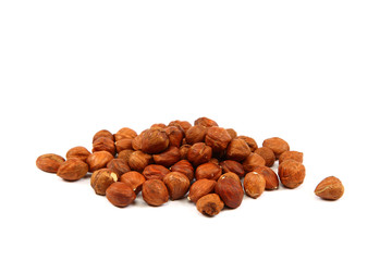 Handful hazelnuts isolated on the white background.