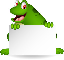 frog cartoon with blank sign