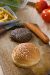 making hamburger fast food ingredients with plenty of raw materi