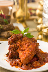 curry chicken rendang cooked in indian style with spicy sauce an