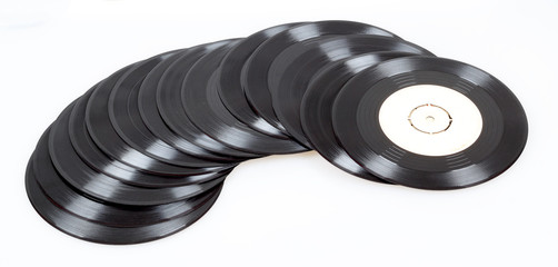 group of black vinyl records