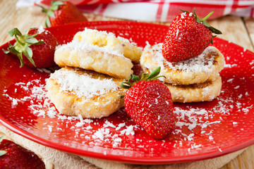 Fried curd pancake with ripe berries