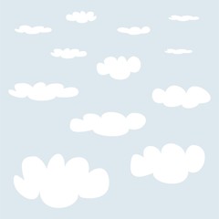 White clouds on light blue sky background vector set