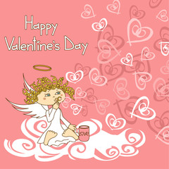 Card for Valentine's Day with cupid and soap bubbles