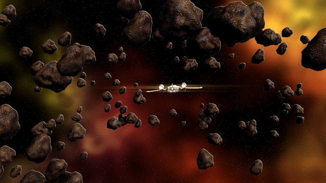 Futuristic spaceship flying in space