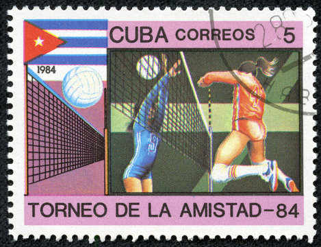 stamp printed in CUBA shows volleyball