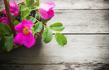 flowers on wooden background