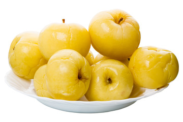 Heap pickled apples on a plate