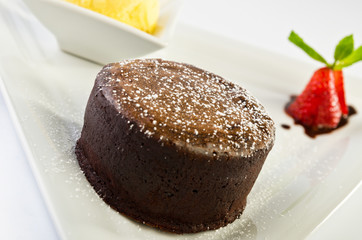 Hot chocolate fondant with ice cream
