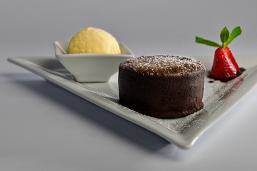 Hot chocolate fondant with ice cream